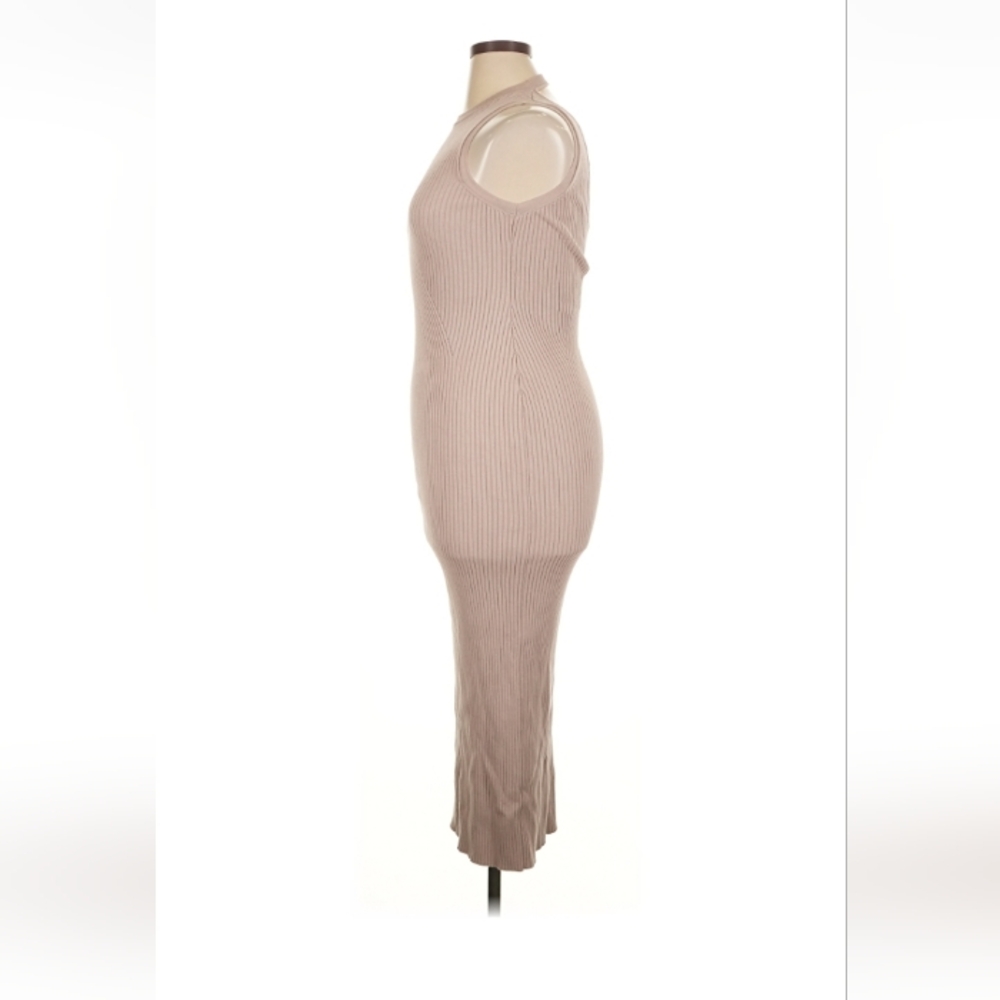 Bershka Ribbed Knit Midi Dress Tan Sleeveless XL New With Tags - Picture 8 of 14